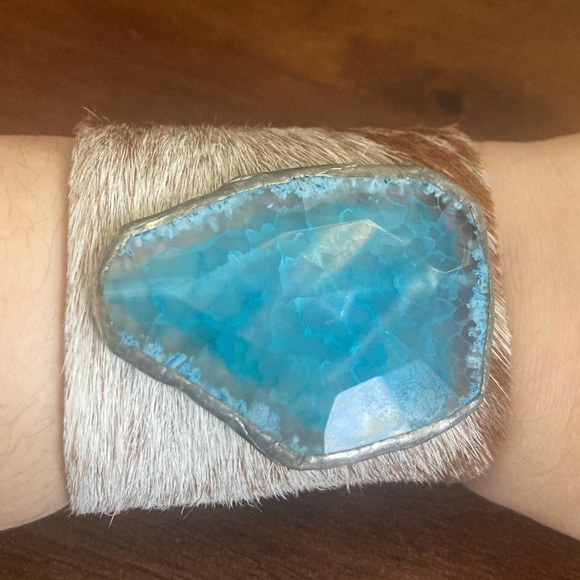 Handmade Hair in Hide Druzy Quartz Bracelet - Picture 10 of 11